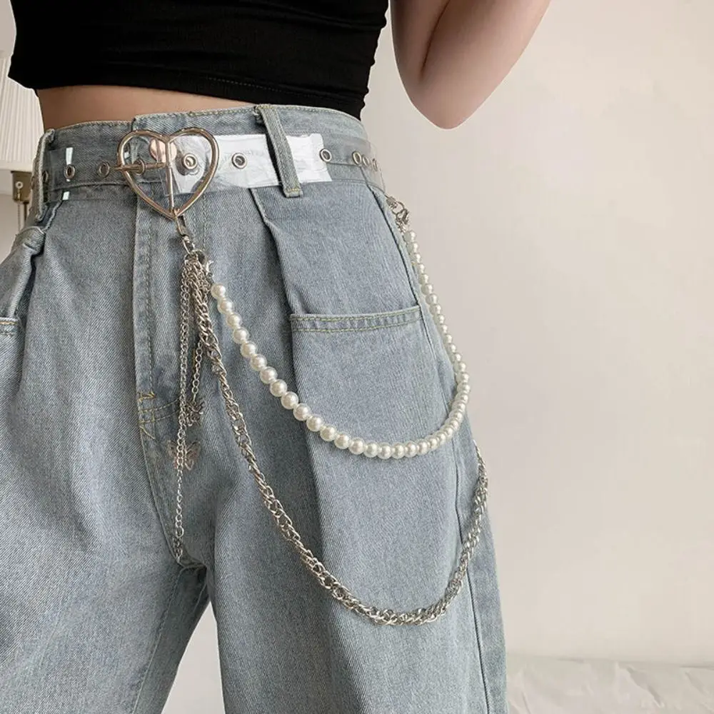 Adjustable Gothic HipHop Women Girls Adjustable Strap Punk Waistband Butterfly Pearl Waist Chain Layered Leather Belt