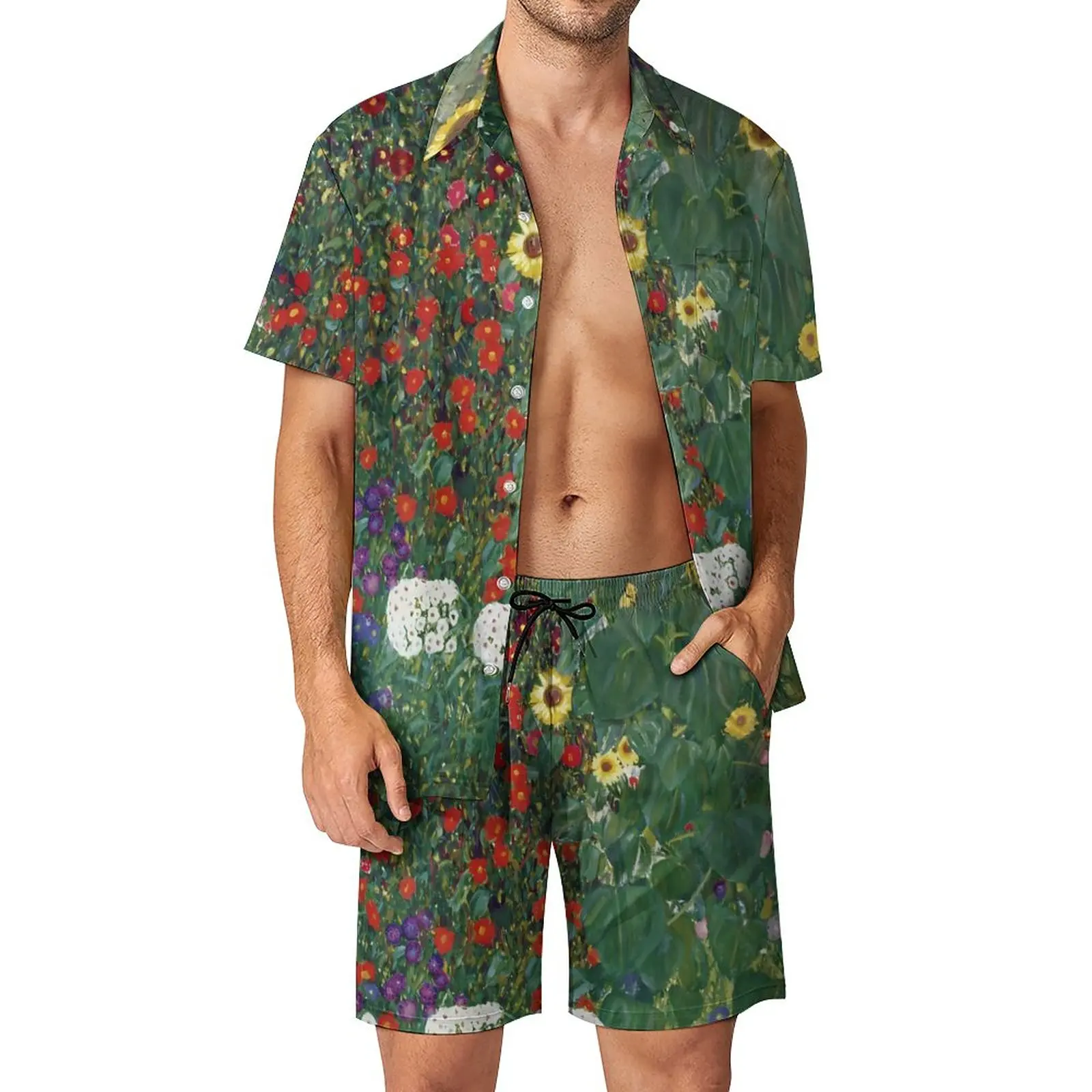 

Мужские художественные комплекты Gustav Klimt, Модный повседневный комплект рубашек с коротким рукавом и шорты на заказ, летний костюм для фитнеса и активного отдыха