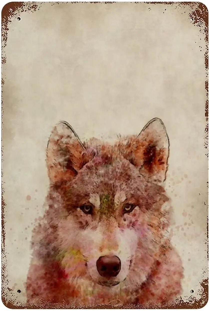 

Wolf Watercolor Vintage Tin Sign Funny Metal Decor Wall Sign for Home Cafes Pubs Club Plaque Tin Sign Wall Decoration 12