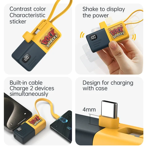 KUULAA Mini Power Bank 5000 мАч Power Bank с быстрой зарядкой и кабелем Type-C Портативное зарядное устройство Externe для iPhone 16 15 14