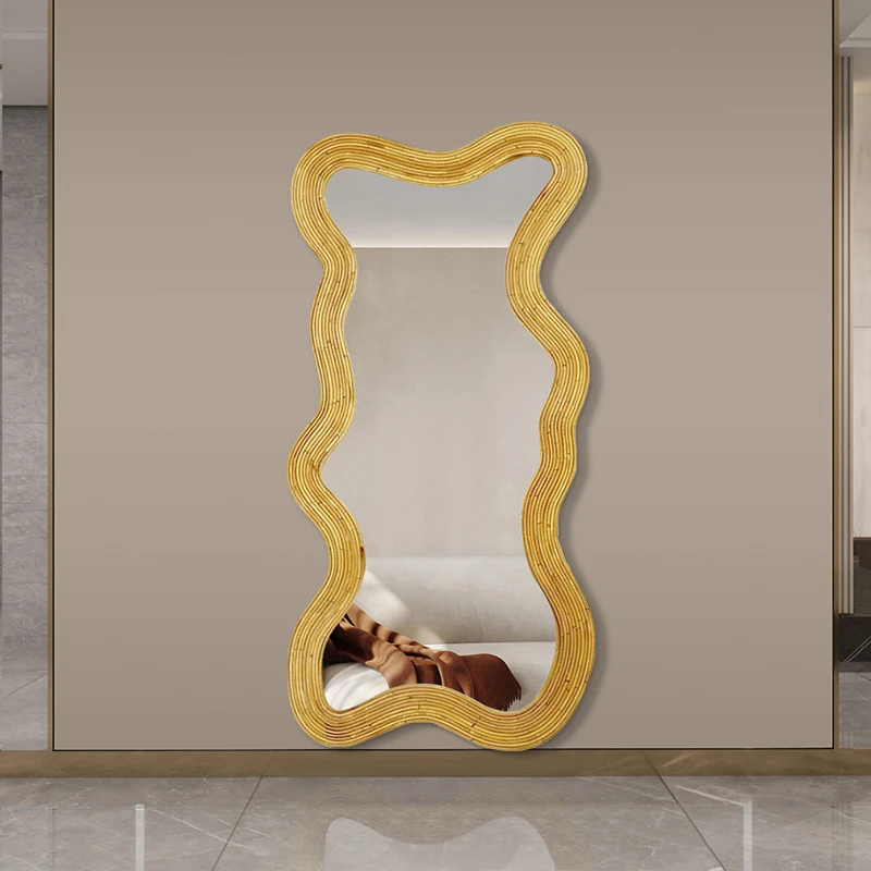 

Wave Large Mirror Art Living Room Girls Aesthetic Makeup Shower Nordic Mirrors Bathroom Specchio Da Parete Wall Decotations