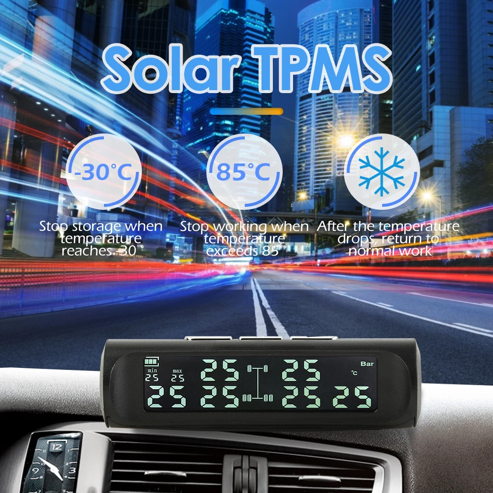 

LCD Display Tire Tyre Pressure Monitoring Alarm System AN-07 Solar Truck TPMS Monitor External Pressure Sensor