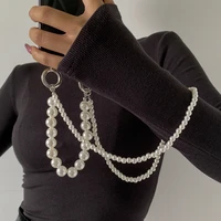 fashion trend double layer imitation pearl mobile phone chain womens temperament u shaped tassel wrist anti lost accessories