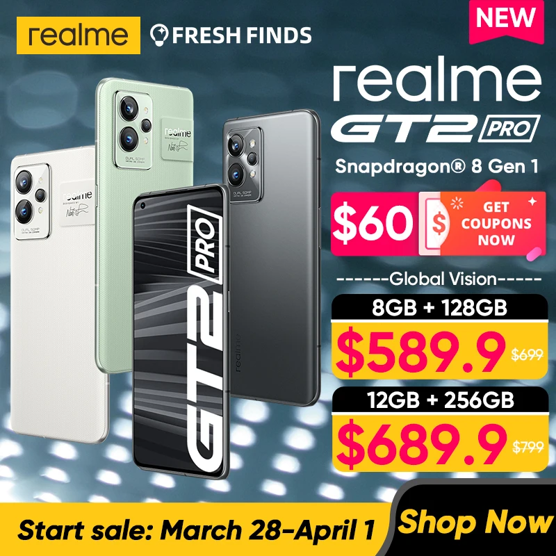  Realme GT 2 Pro 5G Глобальная версия Смартфон Snapdragon 8 Gen 1 Octa-core SONY IMX766 Камера 6,7 дюйма, 120 Гц, WQHD+, 2K-дисплей, 65 Вт, SuperDart, 5000 мАч, аккумулятор 