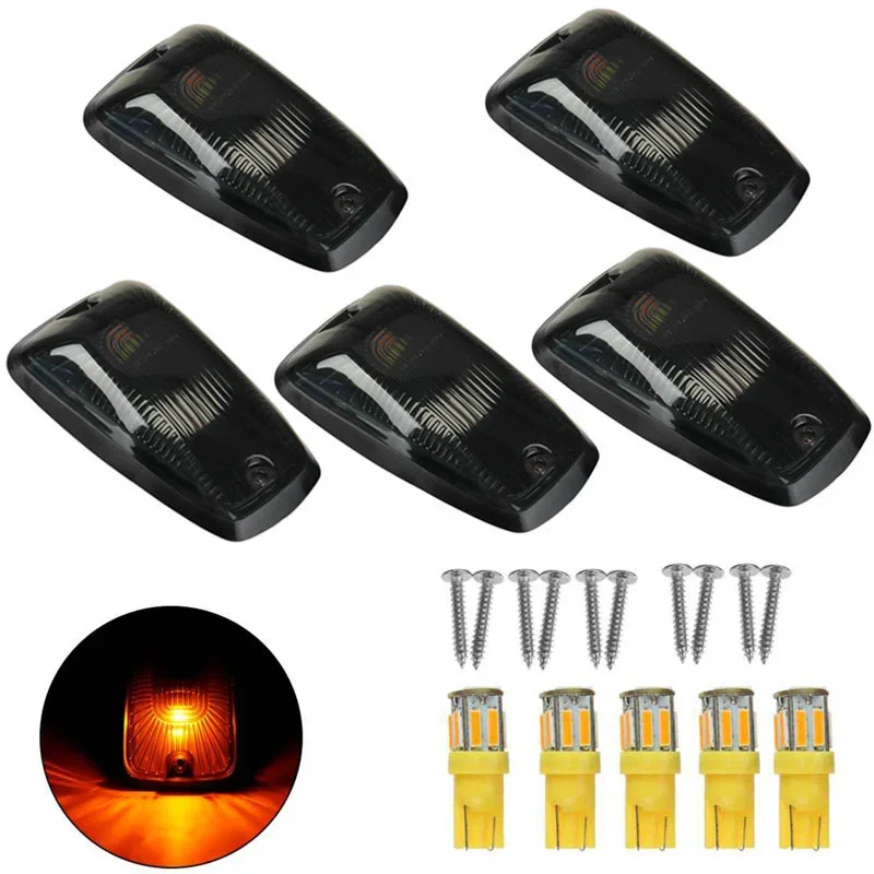 5 шт. габаритные фонари Янтарные светодиодные ходовые огни на крыше кабины для грузовика SUV для Chevy GMC 1988-2002 (черные дымчатые прозрачные линзы)