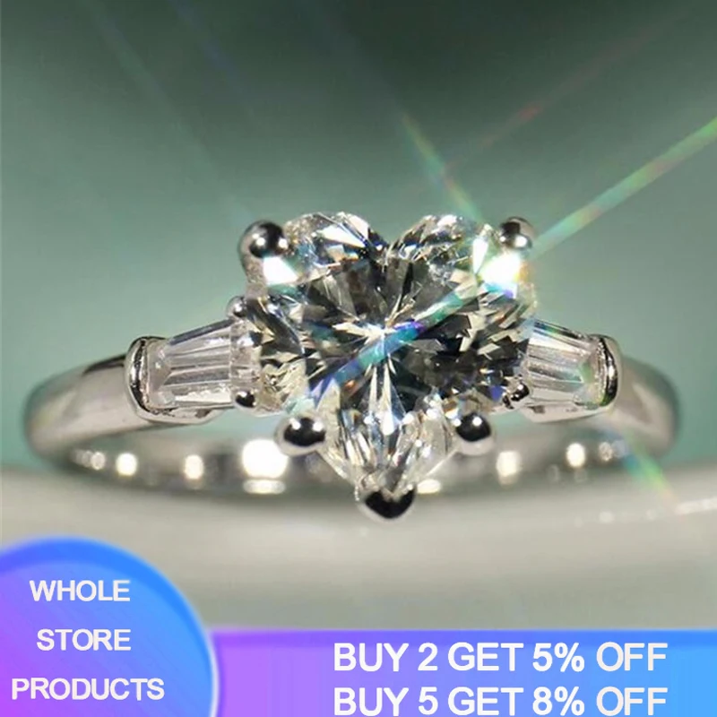 

YANHUI Romantic Big 10mm Heart Zircon Rings For Women Female Cute Finger Rings Birthday Gift Tibetan Silver Jewelry