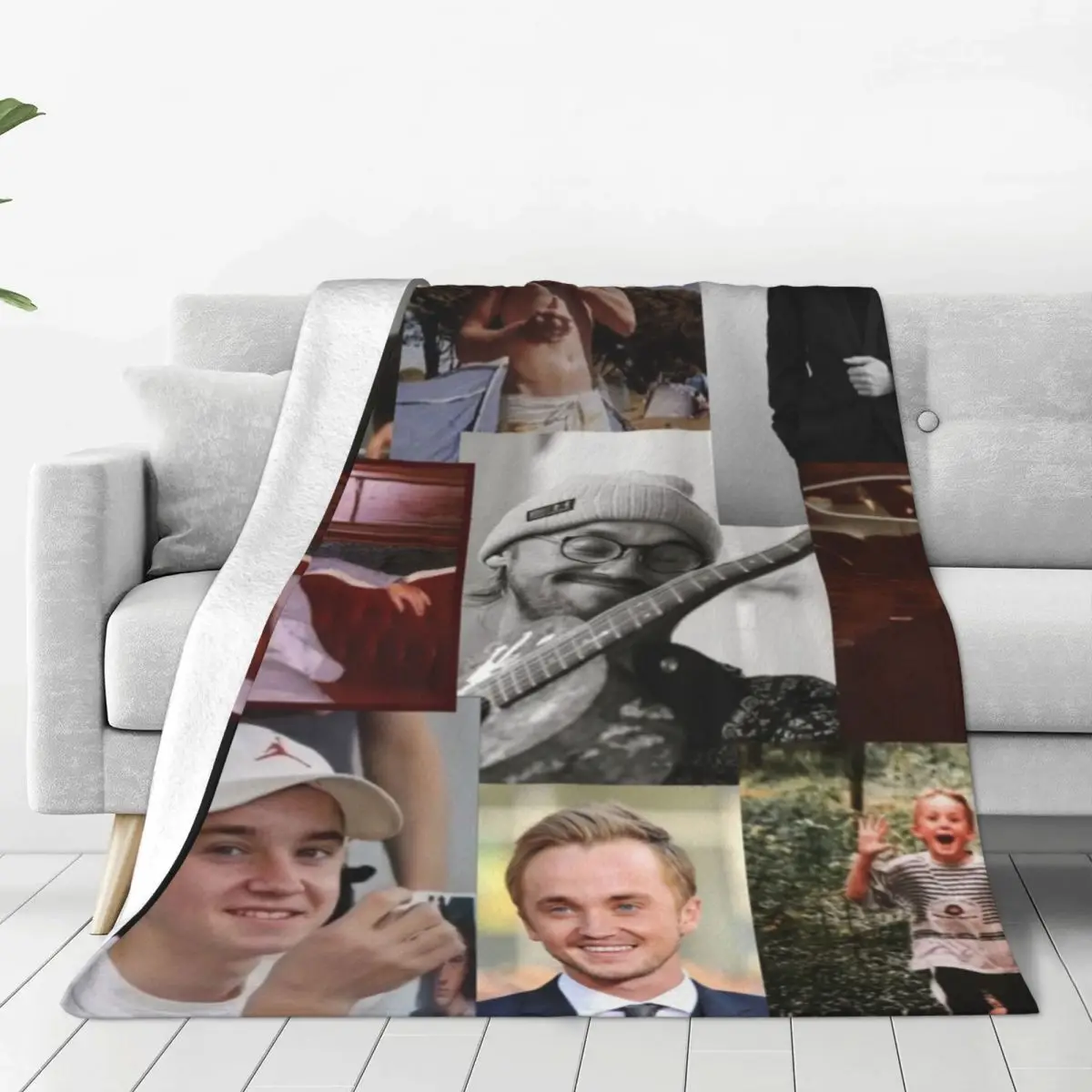 

Draco Malfoy Actor Vintage Blanket Tom Felton collage Wool Vintage Soft Throw Blankets for Bed Sofa Spring/Autumn