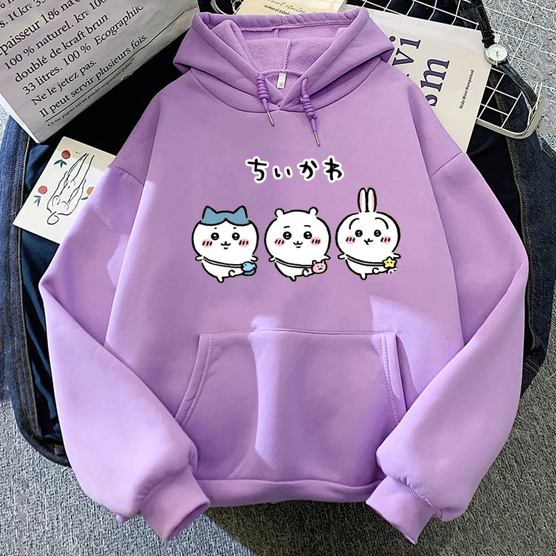 Kawaii Anime Chiikawa Hoodie Sweatshirts Pullover Tops Women Long Sleeve Streetwear Hoody Tops K-pop Clothes Streetwear