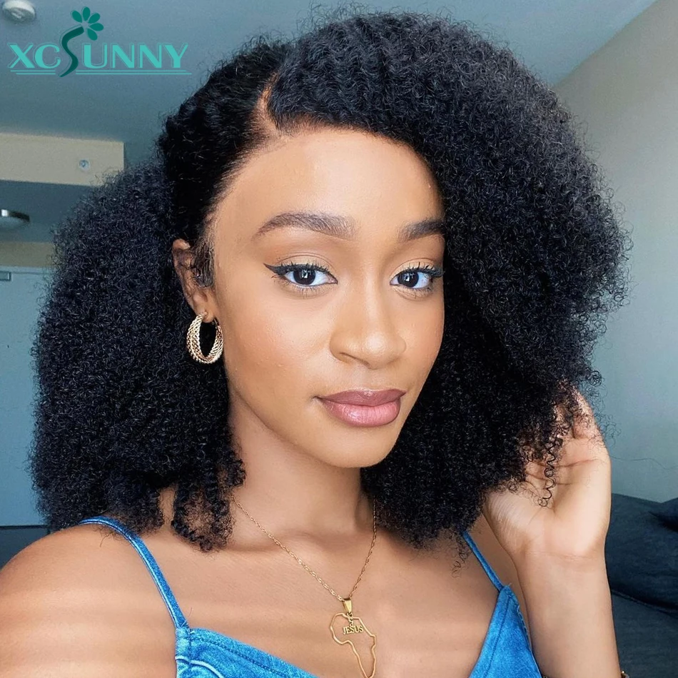 Афро кудрявые вьющиеся парики HD прозрачные на сетке передний парик из