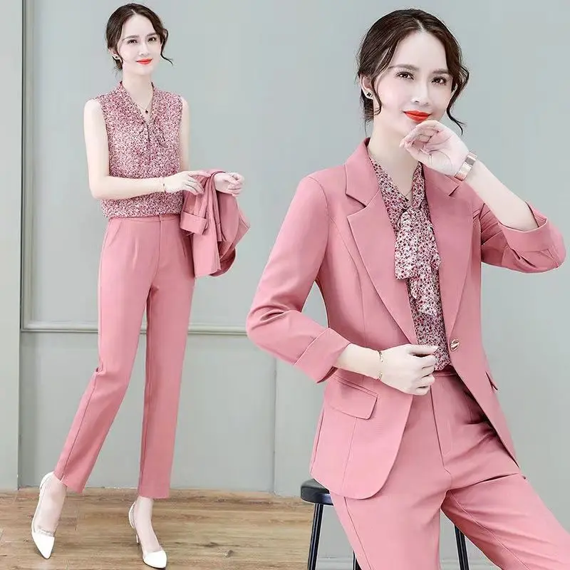 

Pant Suits Women Spring Autumn Business 3 Piece Pants Blazer Set Office Lady Work Formal Jacket Suit Female Clothes 4XL E180