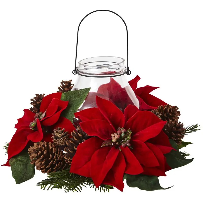 

Poinsettia Pine and Pine Cone Artificial Flower Candelabrum