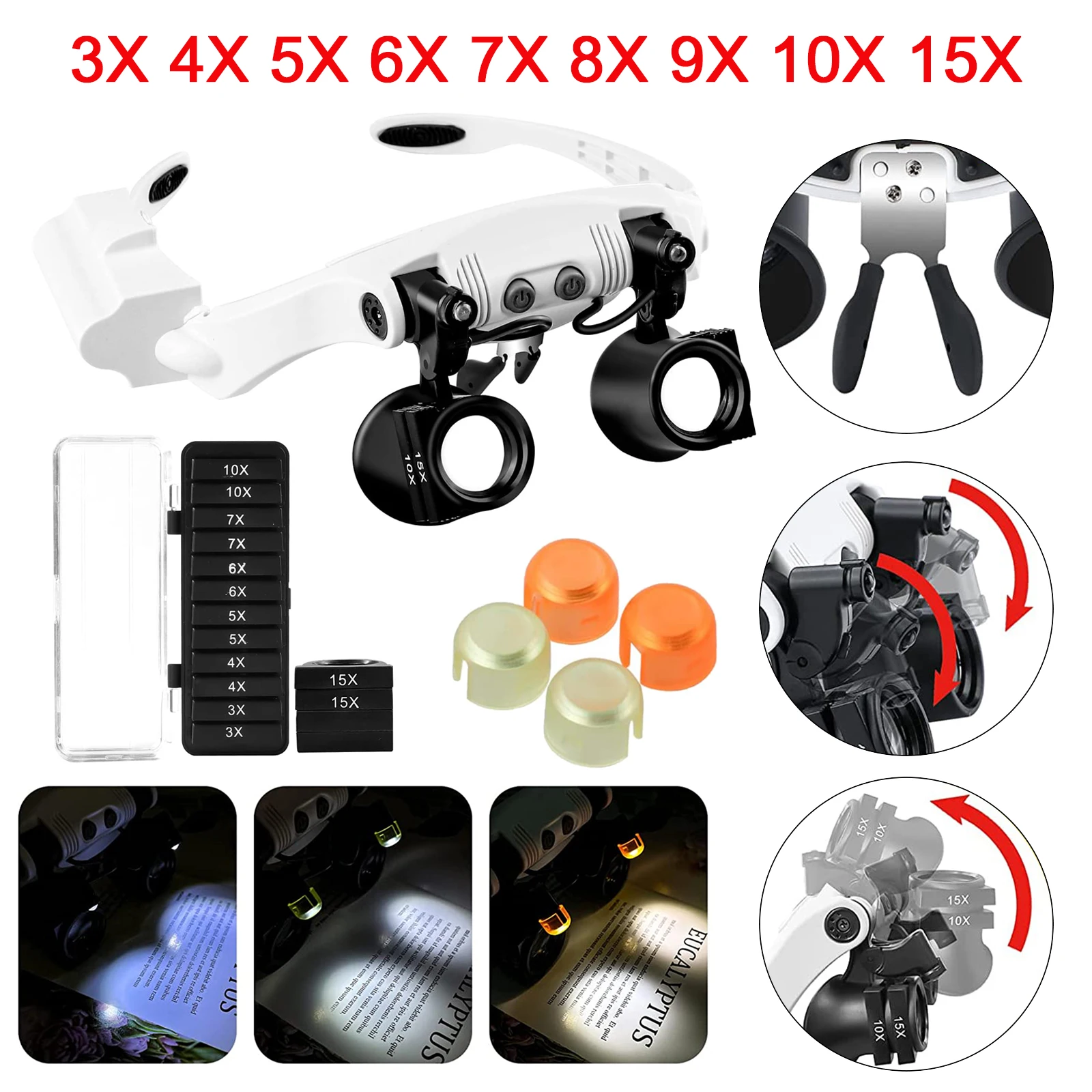 

Электронная Магнитная Лупа с 2 светодиодными лампами для ювелирных изделий, лупа для пожилых людей, увеличительные очки для чтения с микрог...