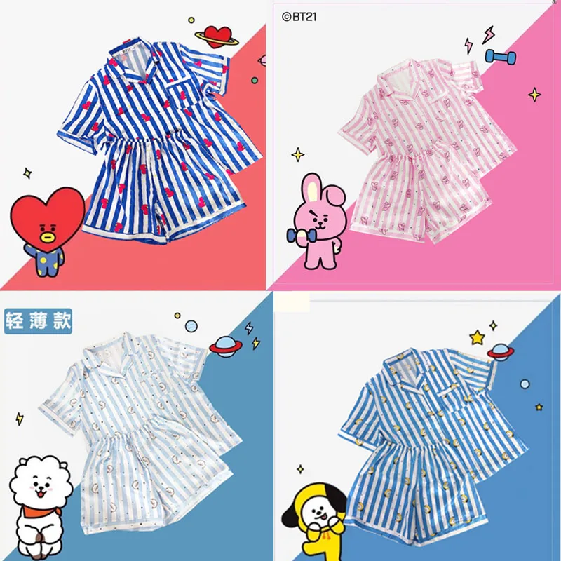 

Kpop Bt21 Kawaii Bangtan пижамный комплект для мальчиков и девочек летние аниме шорты с периферийными животными удобная домашняя одежда комплект из д...