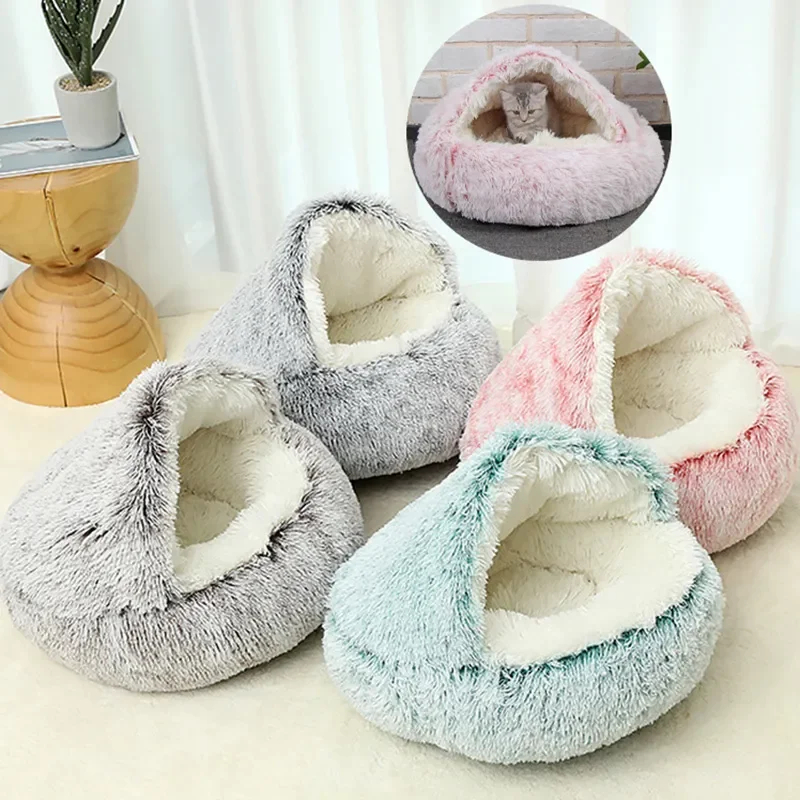 

Кровать для кошек длинная плюшевая зимняя теплая кровать для домашних животных универсальная согревающая кровать полузакрытая утолщенная...