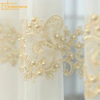 modern light luxury pearl lace embroidered flower gauze curtain screen light transmitting living room bedroom balcony bay window