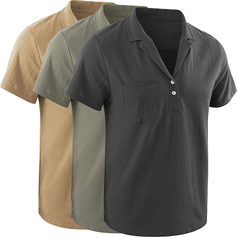 

Men's Casual Short Sleeve Blouse Shirt Loose Tops Solid Shirt Summer Casual Handsome Men Turn-down Collar Shirt Clothing