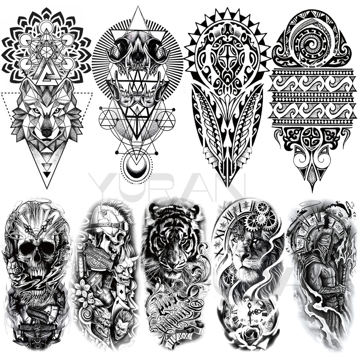 

Large Mandala Wolf Temporary Tattoos For Women Men Geometry Thorns Skull Tiger Lion Compass War Fake Tattoo Sticker Arm Tatoos