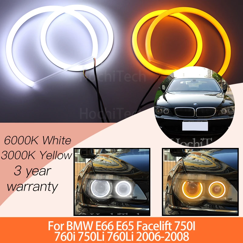 

1 Set White+yellow Cotton Light Angel Eyes Halo Ring Kits for BMW E66 E65 Facelift 750I 760i 750Li 760Li 2006 2007 2008