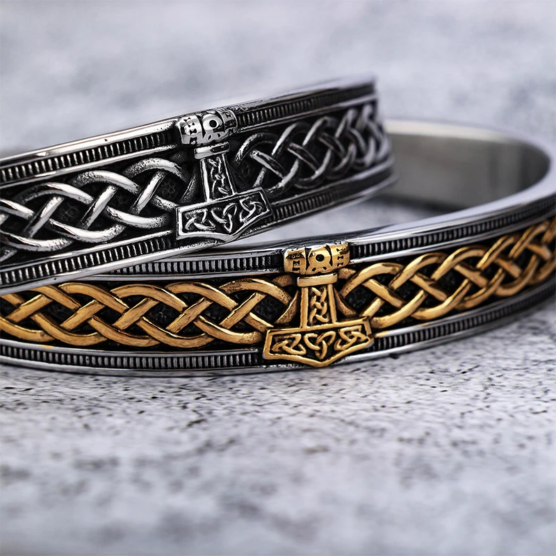

Vintage Viking Thor's Hammer Stainless Steel Bracelets Nordic Celtic Knot Mjolnir Bracelet for Men Women Amulet Jewelry Gifts