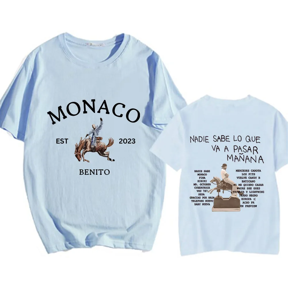 

Bad Bunny Monoco Bentio Tshirt Album Nadie Sabe Lo Que Va Pasar Manana T-shirt Short Sleeve Cotton Soft Tee-shirt for Men/Women