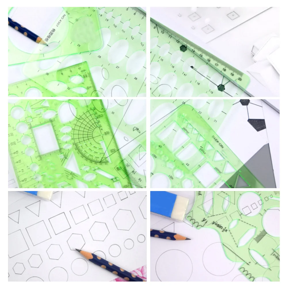 

Geometric PS Measuring Drafting Tool Practical Architectural Template Furniture Drawing Ruler Professional House Plan Technical