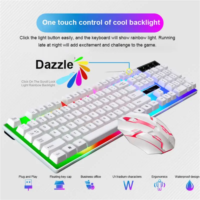 

Cool Backlight Gamer Keyboard And Mouse Usb Luminous Wired Keyboard Mouse Color Keycap For Gamer Pc Gaming Keyboard 104 Keys