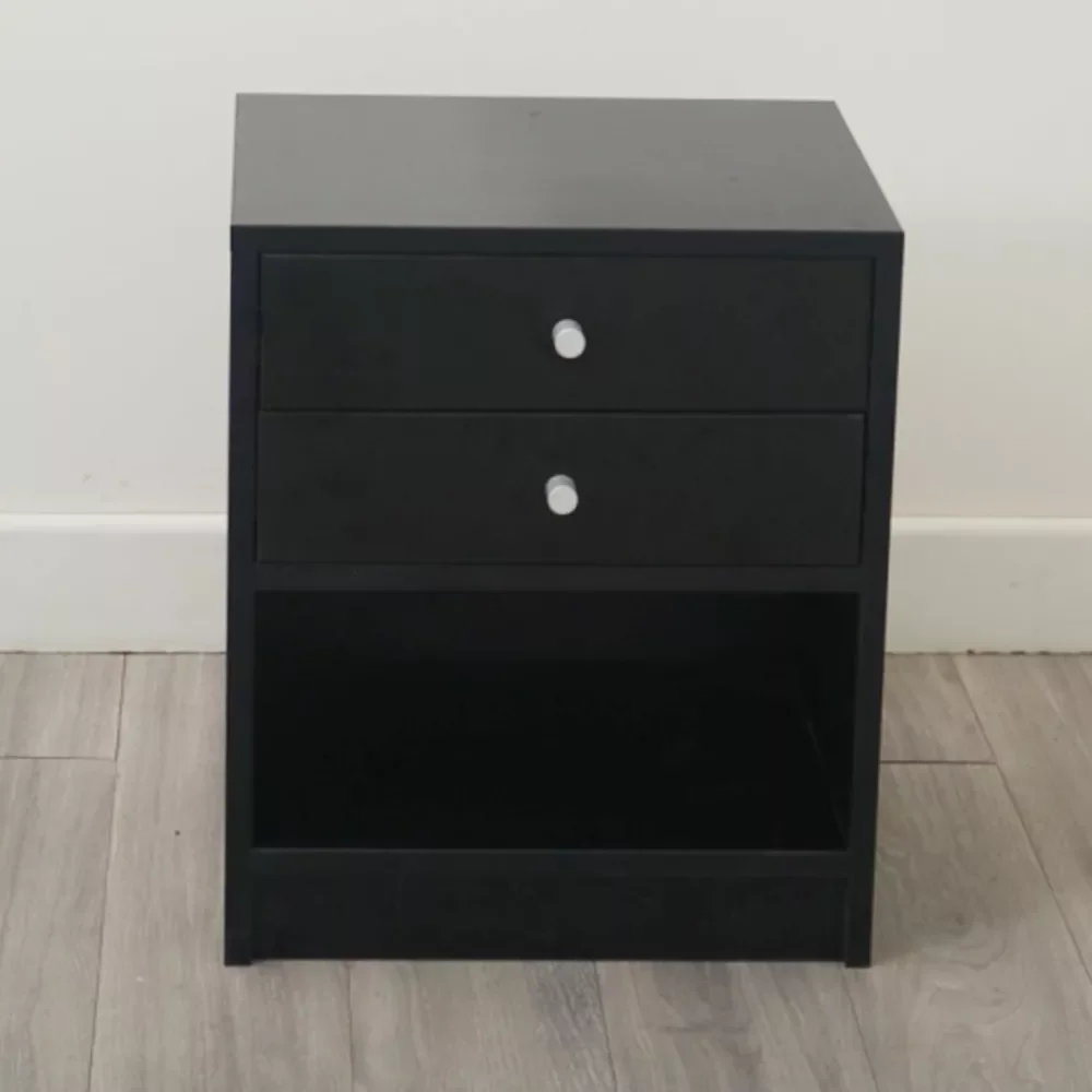

Bedside Cabinet Nightstand Side End Table with Two Round Handle Drawer Black 40x36x47CM[US Warehouse]