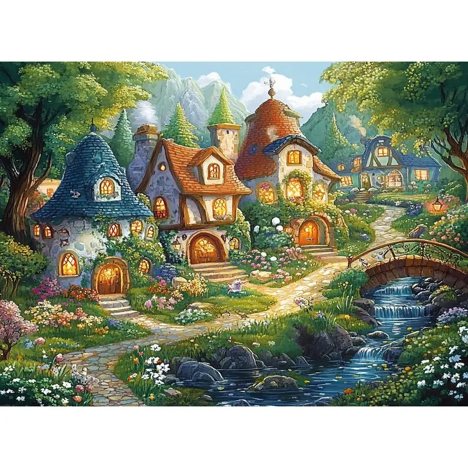 RUOPOTY DIY 5D Diamond Painting Rural Cottage River Full Round/Square Modern Craft Kit Embroidery Picture Paintings On The Wall |
