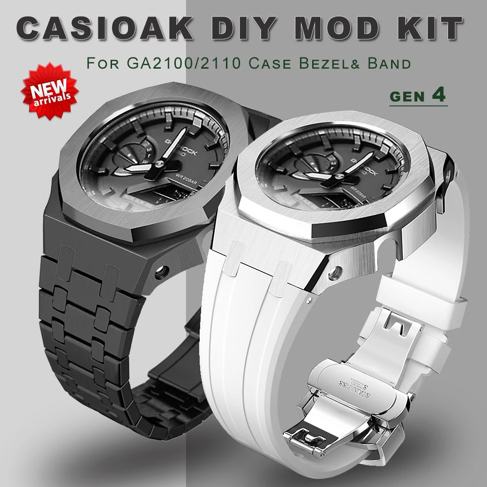 

NEW Casioak Gen4 GA2100 Mod kit Modification Kit Metal Case Bezel Frame For Casio G shock ga2110 Metal Rubber Strap Accessories