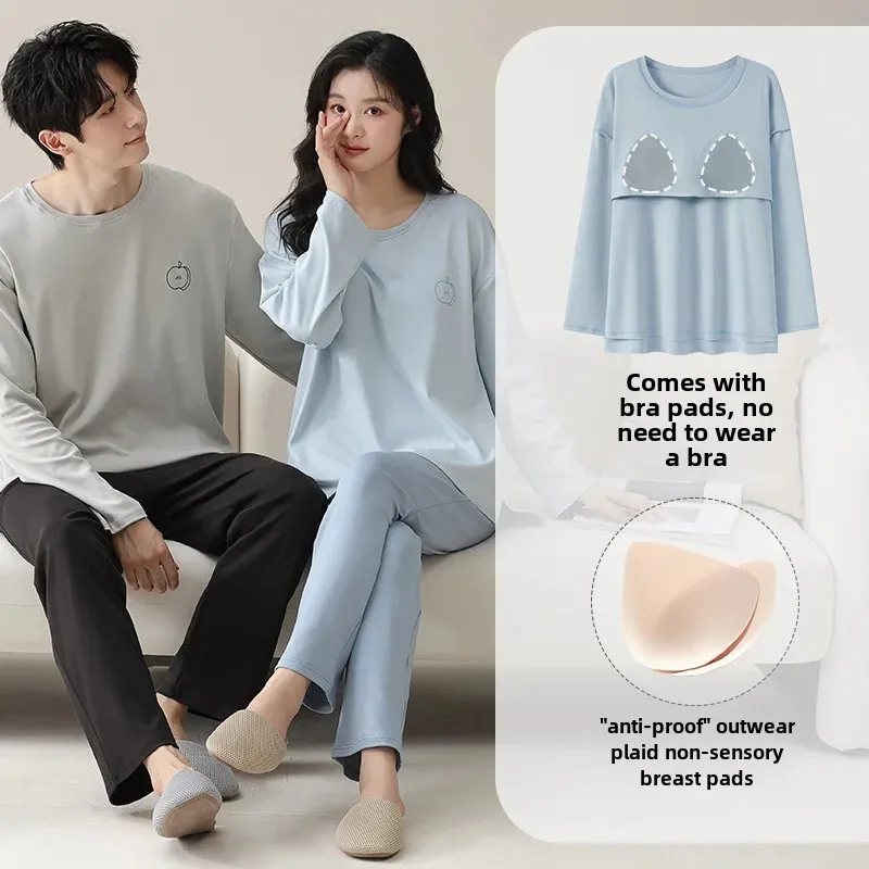 Парная хлопковая пижама с героями мультфильмов и нагрудником для мужчин женщин