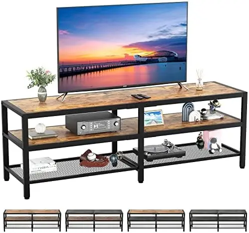 

Stand for 65 70 inch TV, Two-Color Industrial Entertainment Center TV Console, Long 63" TV Table with 3 Tiers Open Storage S Fil