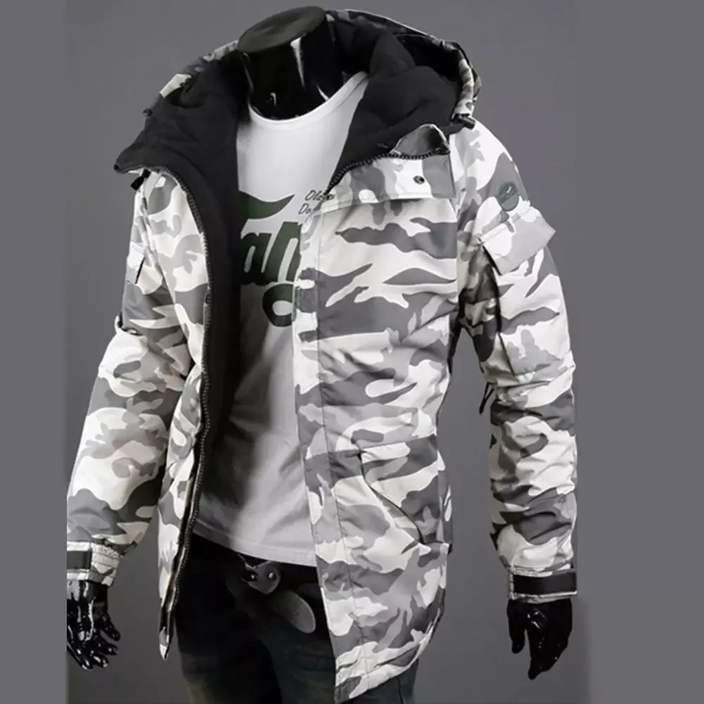 

New2022 Jackets Zipper Autumn Winter Casual Hooded Outwear Jacket Warm Military Style Men Camouflage Print Outer Wear for Dating