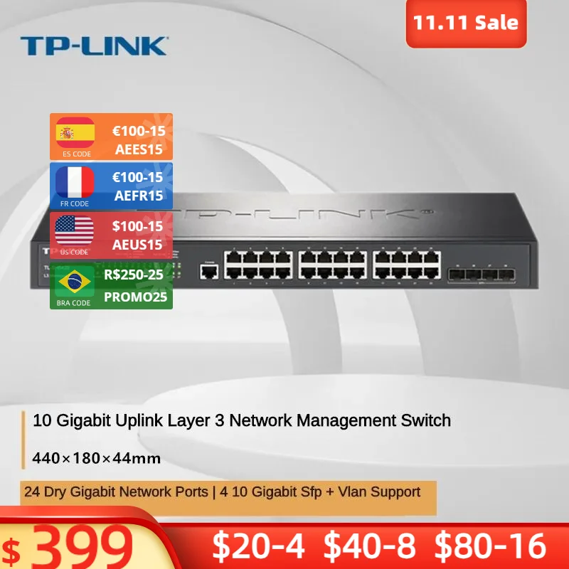 

TP-LINK TL-SH5428 10 Gigabit Uplink Layer 3 Network Management Switch 24GE+4SFP Universal Optical Port Management