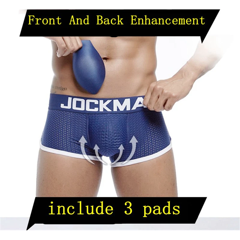 JOCKMAIL Hot Sale Classic Sexy Mesh Men Underpants sponge push cup pads boxer briefs Solid color plus ice silk male underwear