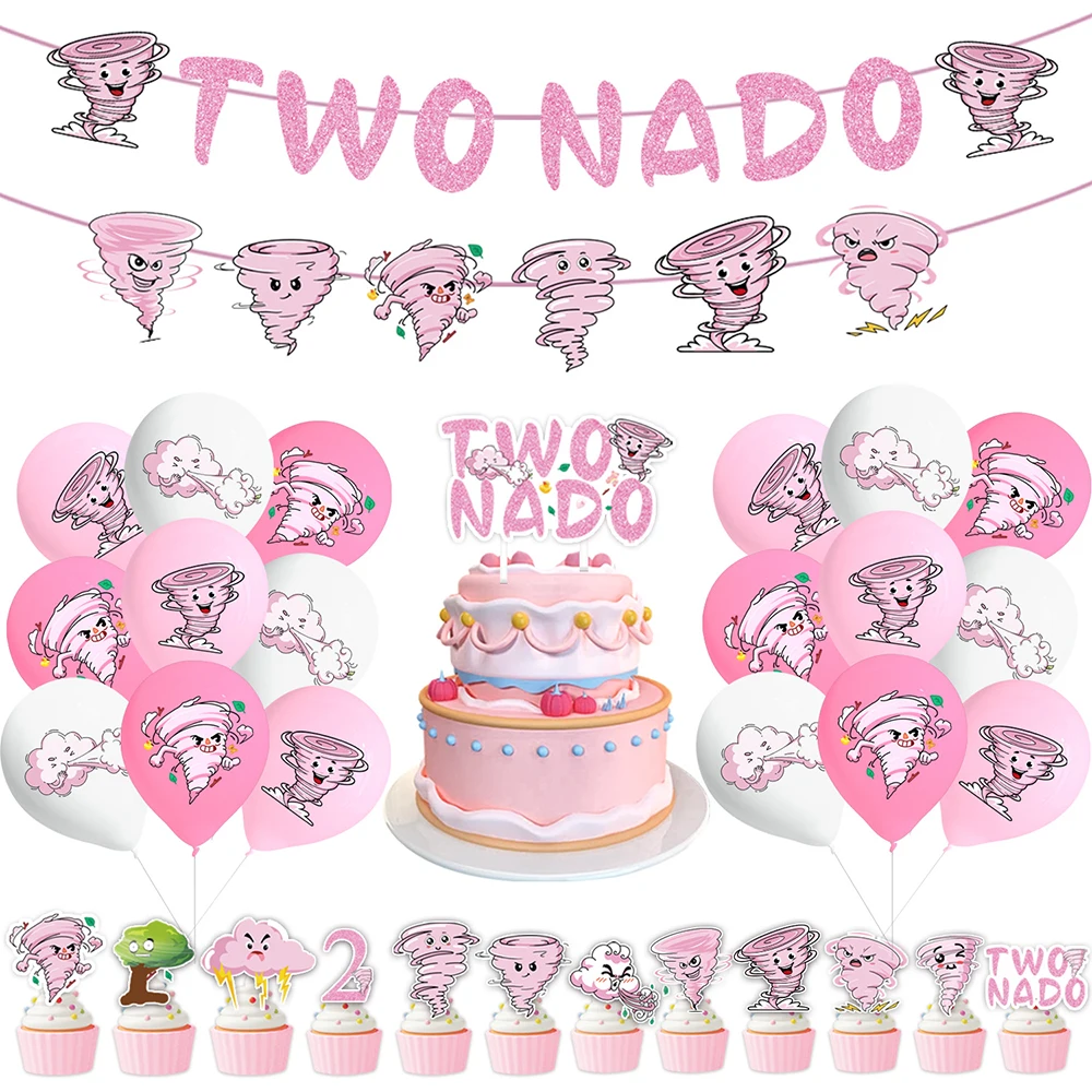 Розовый циклон украшения на день рождения воздушные шары посуда скатерть баннер