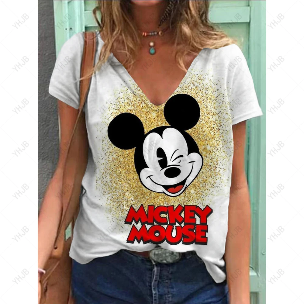 

Модная Летняя женская футболка с коротким рукавом и принтом Минни Микки Маус