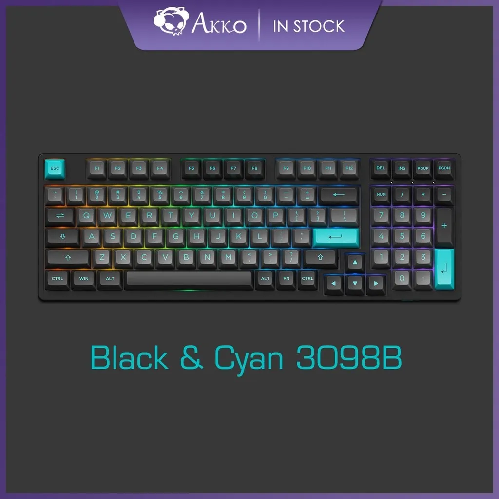 

Akko 3098B Plus Black&Cyan RGB Hot-Swap Wireless Mechanical Gaming Keyboard Three-Modes BT5.0/2.4GHz/USB-Type C for Mac / Wins