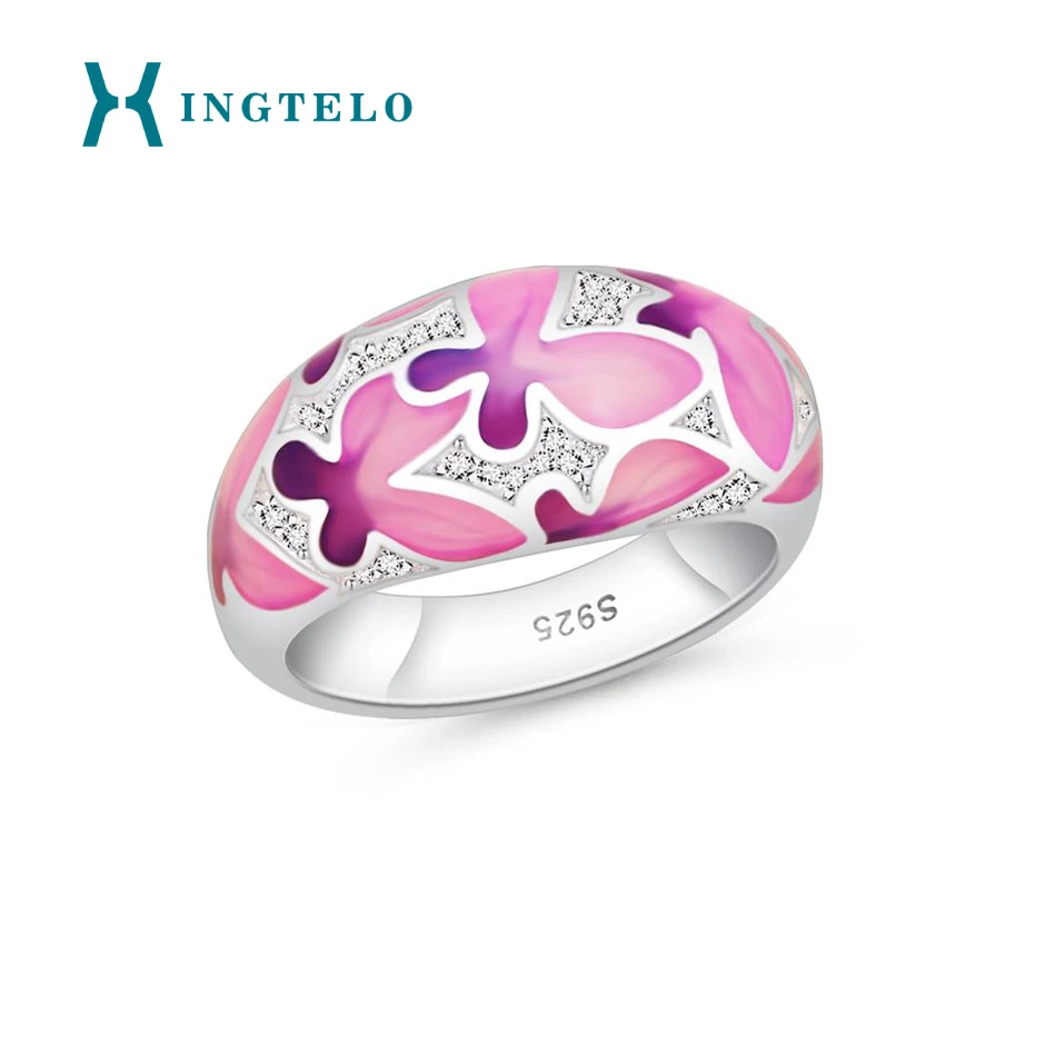 

XINGTELO искусственное серебряное кольцо, розовая бабочка, белый кубический цирконий, свадебное кольцо для девочки, подарок на день рождения, м...