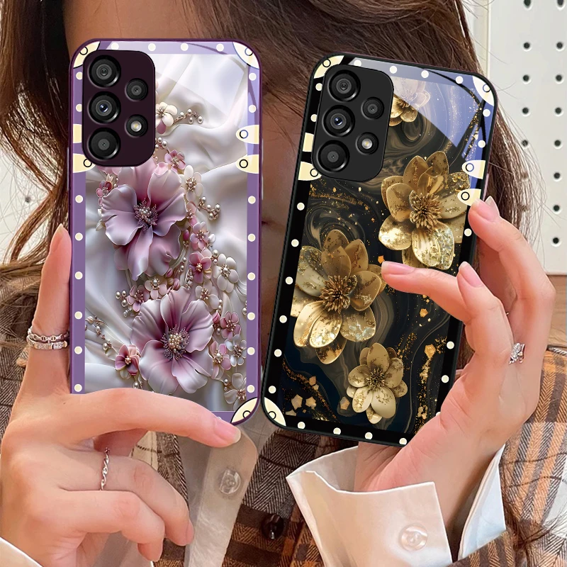 Чехол для телефона из закаленного стекла Box Pink Flowers Samsung Galaxy S10 4G S20 11E 30 S21 22 S24 Fe Pro S23 - Цена: 422