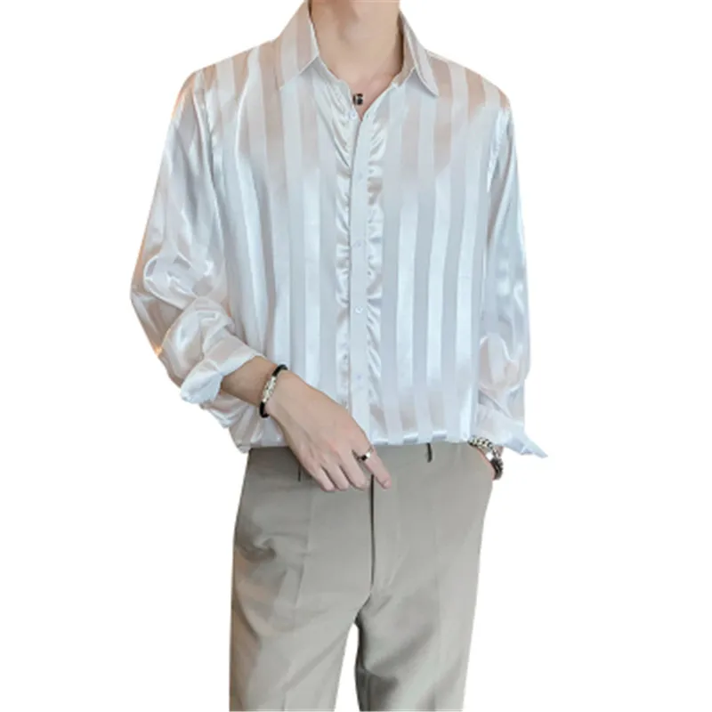 Japan Oversize Shirt Men Striped Designer Blouse for Boy Long Sleeve Loose Shirt Black Blouse Japanese Fashion Man Clothing 2022