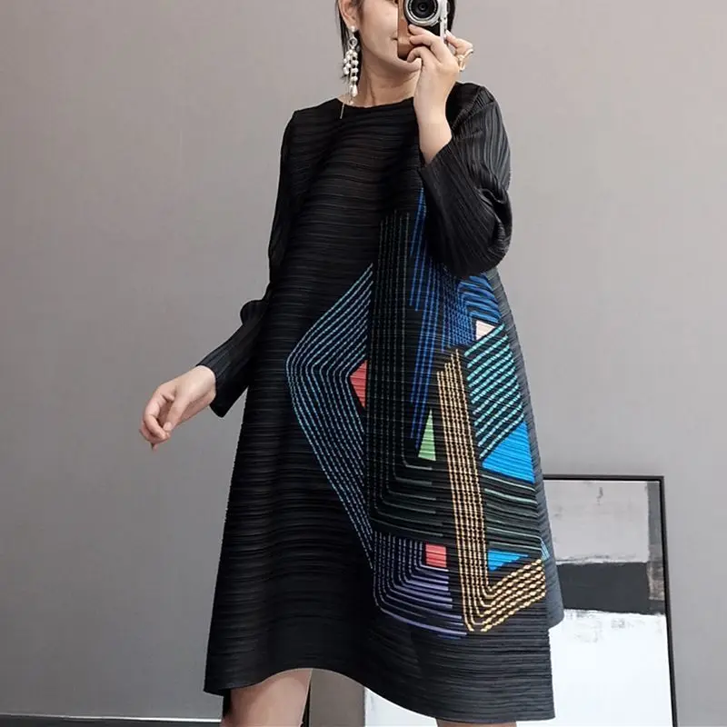 

Женское плиссированное платье, повседневное свободное ТРАПЕЦИЕВИДНОЕ ПЛАТЬЕ с длинными рукавами в Западном ретро-стиле, весна-осень 2022