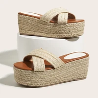 ladies slippers casual high heeled sandals grass weave platform wedges shoes bohemian beach slippers fashion plataforma mujer