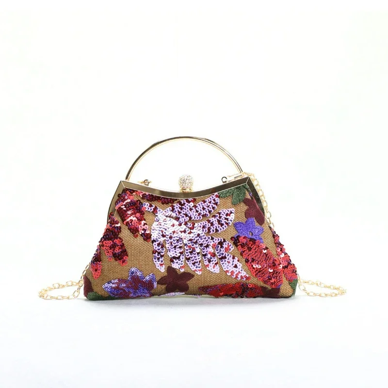 Женская сумка в китайском стиле с вышивкой и цветами косая ручная для ужина