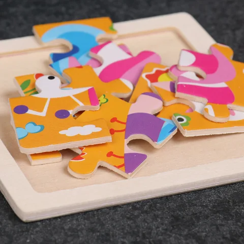 Деревянные 3D пазлы с мультяшными животными для детей 3-6 лет
