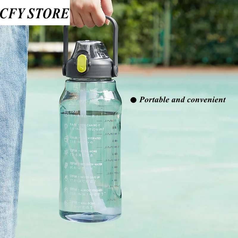 2L Large Capacity Portable Plastic Water Bottles with Time Tips Outdoor Sports Bottle Leak-proof Bike Climbing |