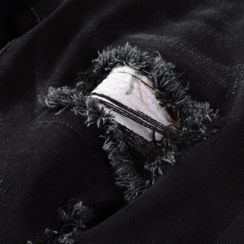 Fashion Ripped Jeans Streetwear Mens Black Slim Fit Hip Hop Skinny Pants Quality Denim Clothing Casual Trousers Vaqueros Hombre