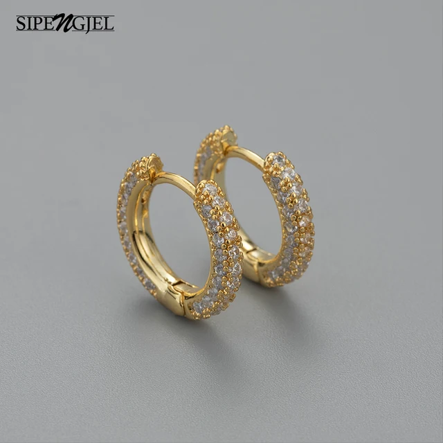 Sipengjel 1 pair minimal small hoop earrings for women child crystal zirconia gold color huggie cartilage earrings man jewelry