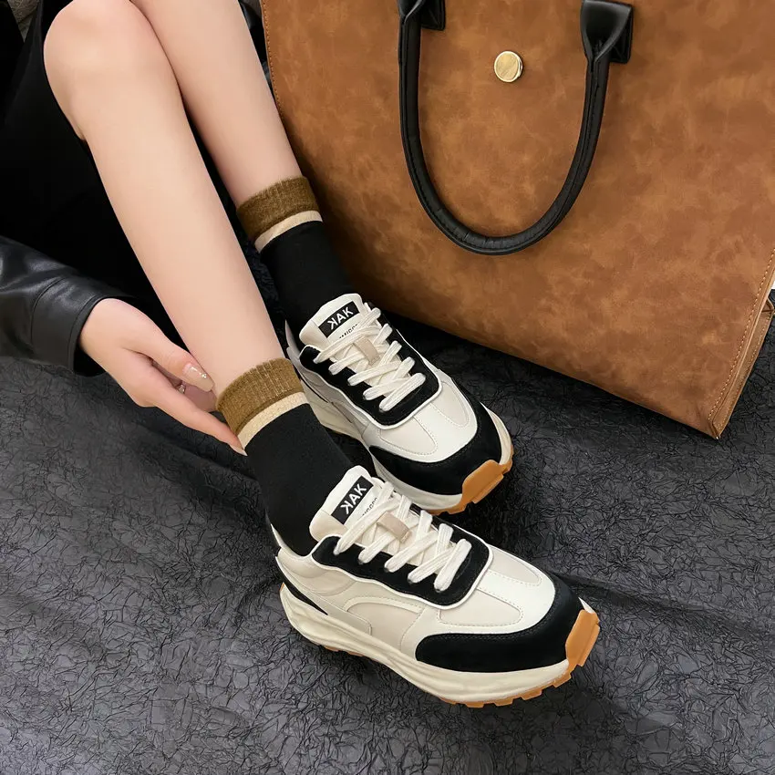 

Женские кроссовки на толстом каблуке, разноцветные кроссовки на шнуровке для отдыха на открытом воздухе и спорта, размеры 34-39, для весны и лета, 2023