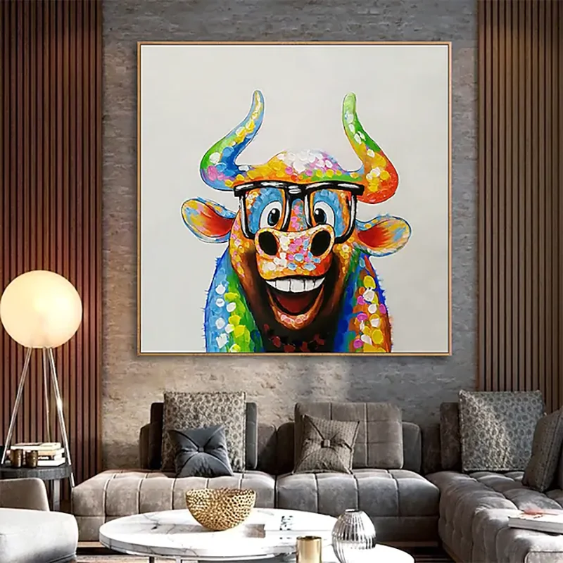 

Dropshipping Room Deoration Cute Colorful Cow Profession Artist 100% Handmade Animal Oil Painting
