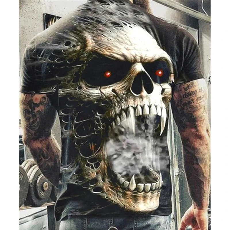 

Fashion Summer New Horror Skull 3D Printing Men's T-Shirt O-Neck Casual Breathable Oversized Sports Quick-Drying Street